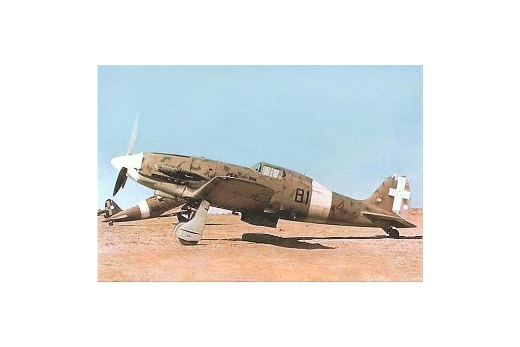 A color photo of the Macchi MC.202 Folgore attached to the 81ª Squadriglia, 6° Gruppo, 1° Stormo CT. Part of the Regia Aeronautica in North Africa.