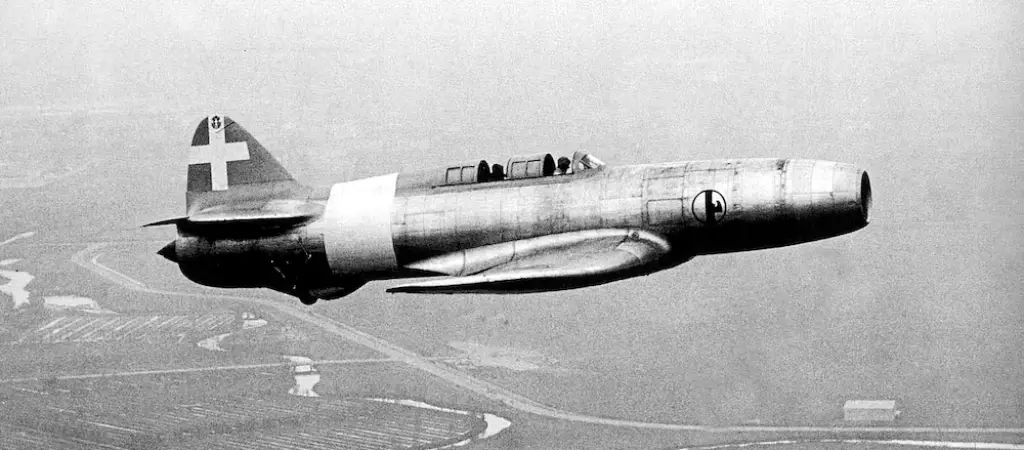 The Caproni Campini N1 during flight trials.