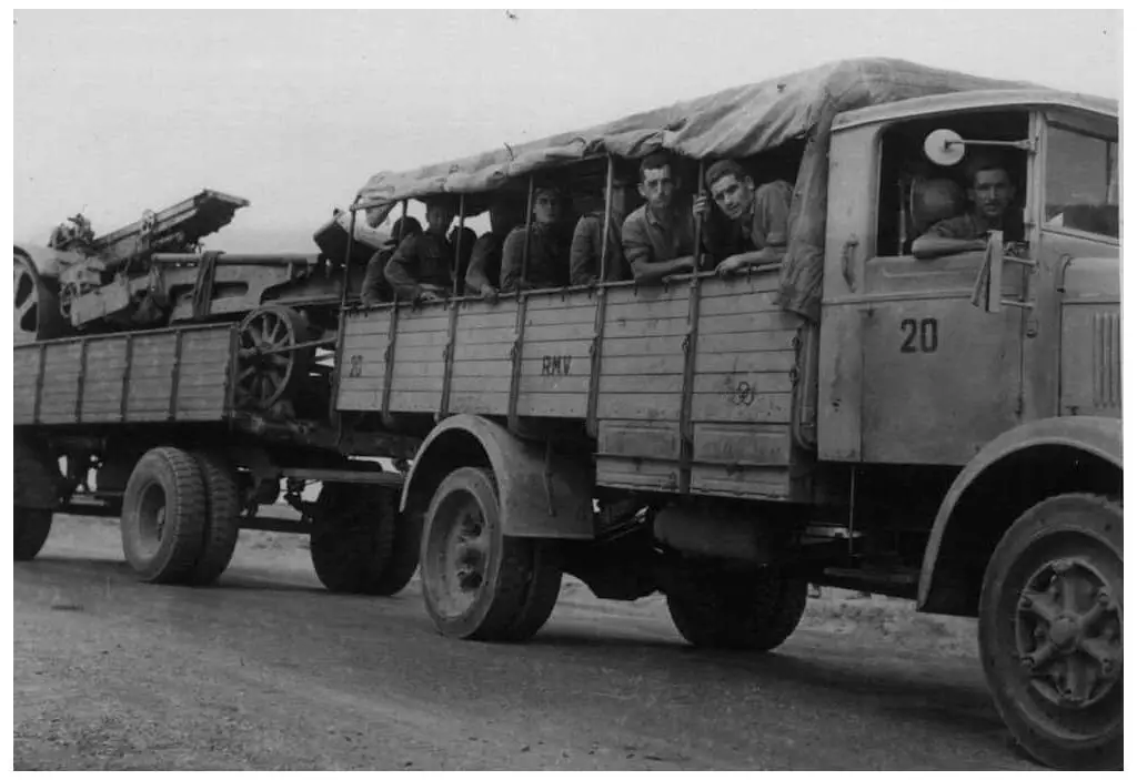 An Italian military convoy on its way to Tobruk, Libya in 1941.