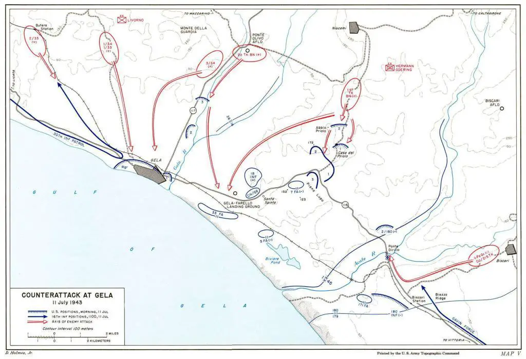 The Gela battlefield map.