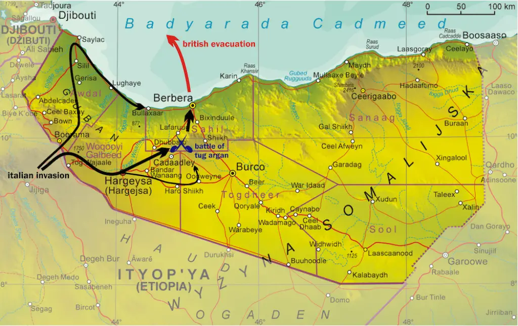 Map of the Italian invasion of British Somaliland. Image: Aotearoa.