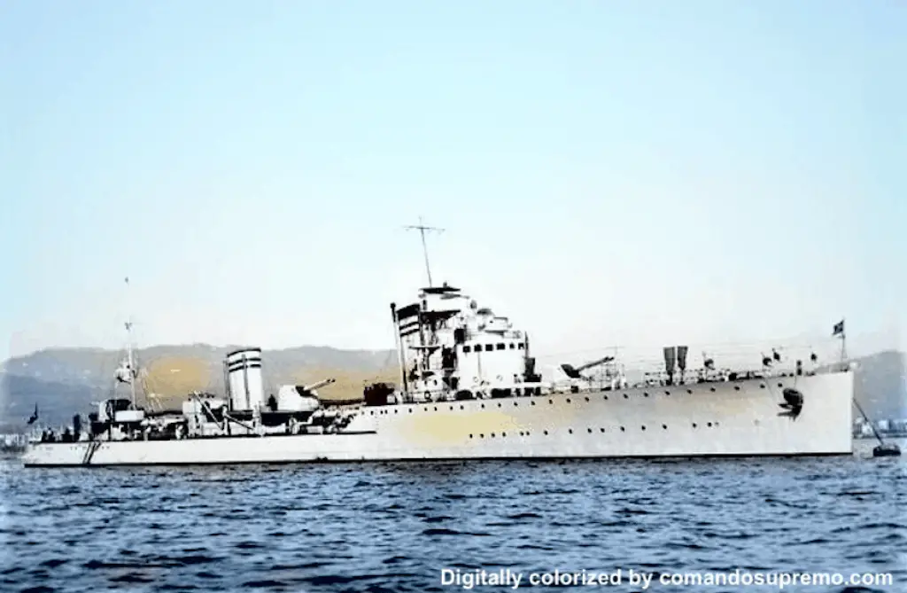 A digitally colorized image of Nicolo Zeno in 1940. Fate of Regia Marina.