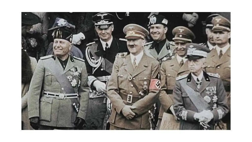 Benito Mussolini and Adolf Hitler.