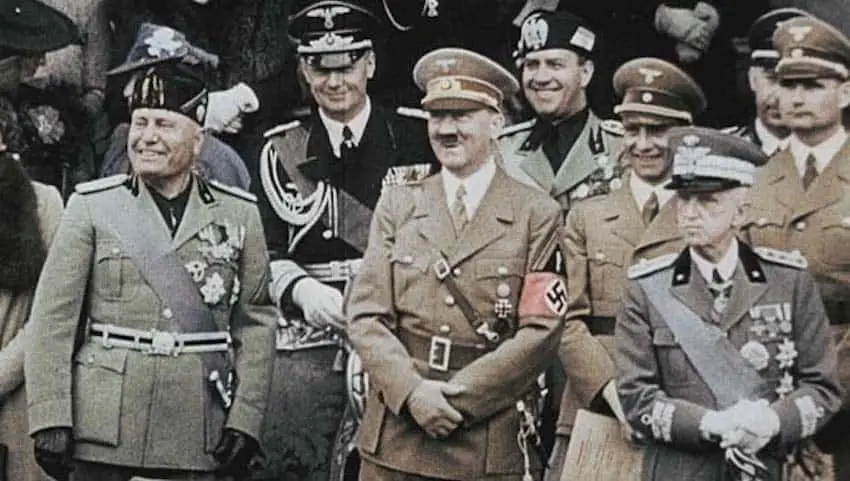 Benito Mussolini and Adolf Hitler.