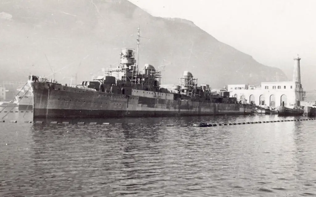Capitani Romani Class cruiser Giulio Germanico in Castellammare di Stabia, 1943.