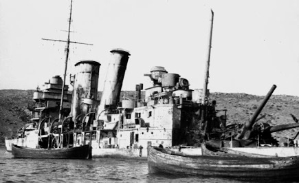 The HMS York semi sunk in Souda bay
