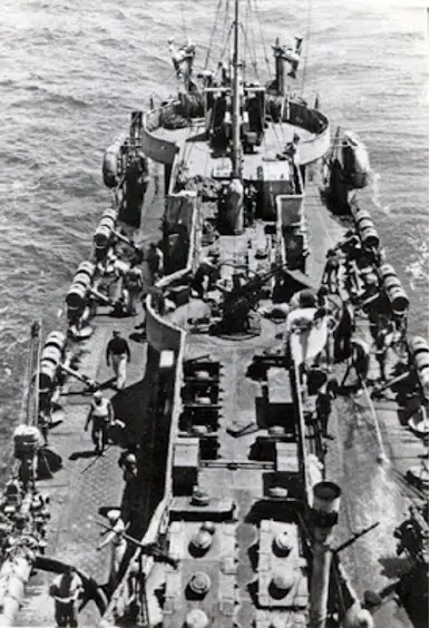 Depth charges ready on their launchers onboard the Pegaso