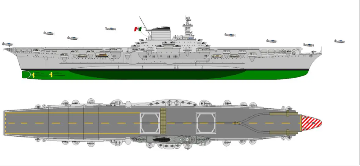 Figure 3 Concept of the Aircraft carrier “Aquila”, conversion of the civilian liner “Roma”
