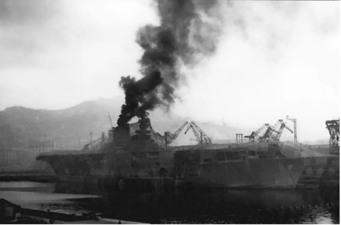 Figure 6 The carrier Aquila testing its engine in harbor