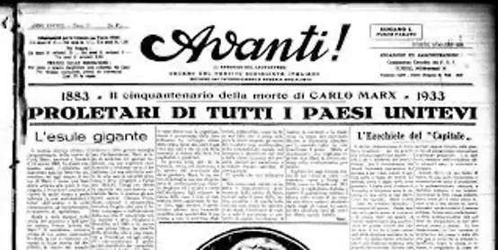 front page of “Avanti!” for which Mussolini worked as director
