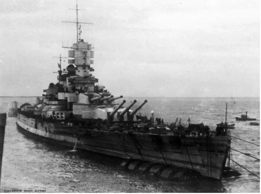 Figure 2 Battleship Littorio heading for drydock at Taranto