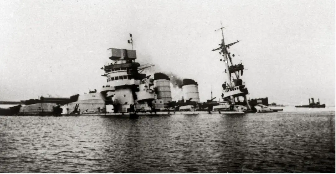 Figure 6 Battleship Cavour partially submerged
